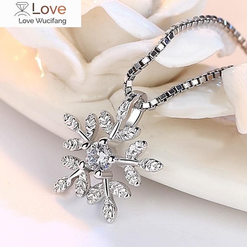 Mitt hjem 925 Sterlingsølv Zirkon Snøkrystall Halskjede For Kvinner Gave Kjede Choker Collares Julehalskjede S -N142