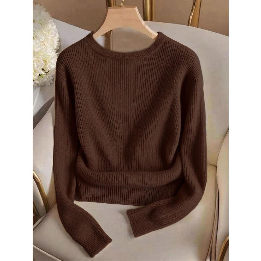 Women Knitted Long Sleeve T-Shirt Soft Basic Knit Top
