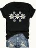 Women's Black Daisy Floral Print Short Sleeve Fit Round Neck Harajuku Sleeve Casual Clothing Street Tops Tees Aesthetic Clothes