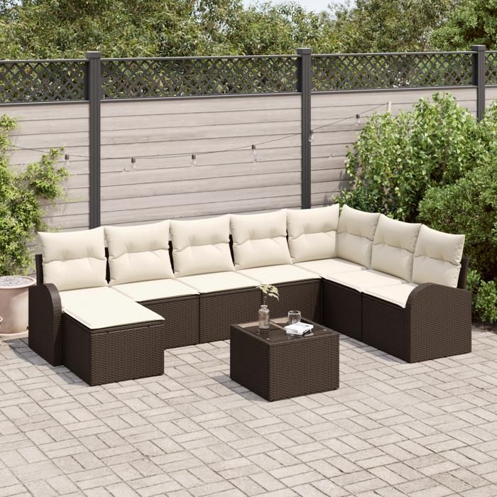 VidaXL Ensemble de Canapés de Jardin 8 Pièces avec Coussins Gris Poly Rattan 3354837
