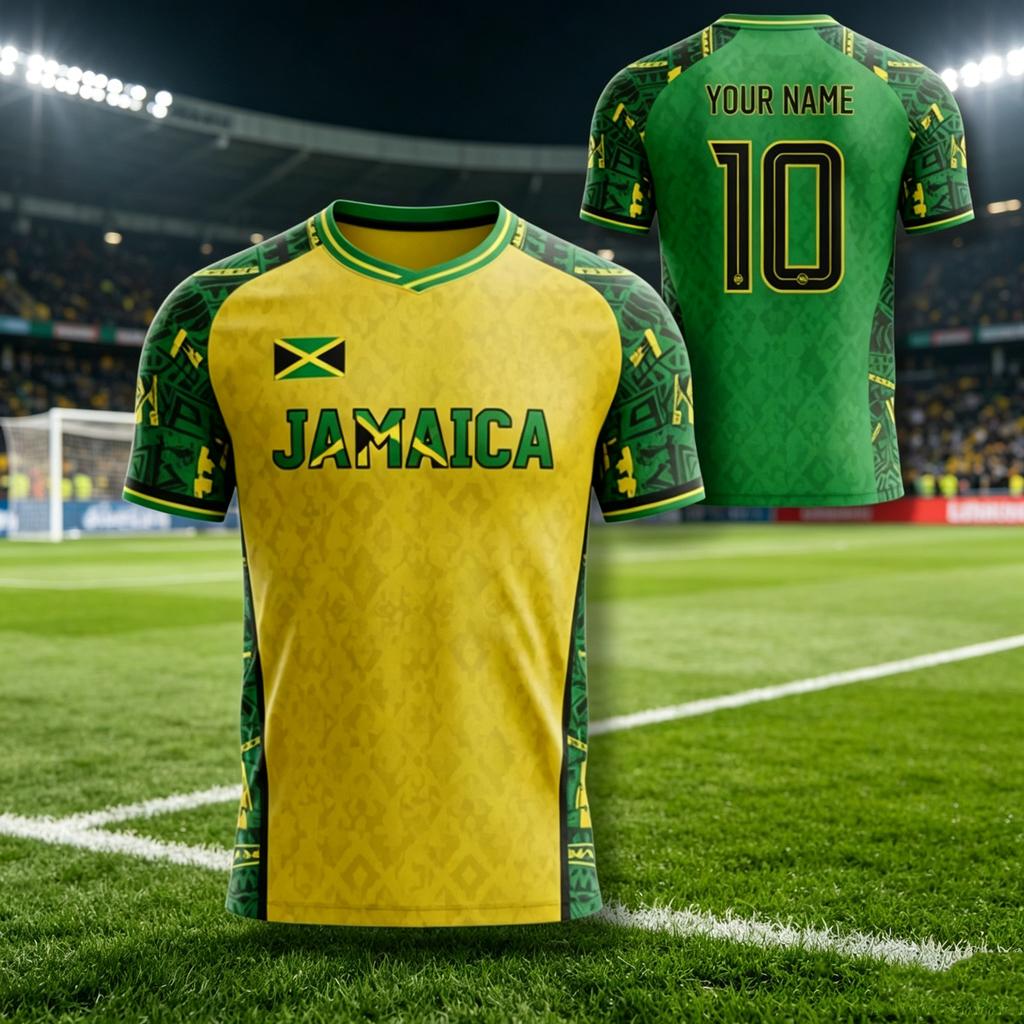 Jamaican Flag Color Football T-shirt For Men's Comfortable Run Sport Short Sleeve T Shirt  Custom Name Number Personality Tee