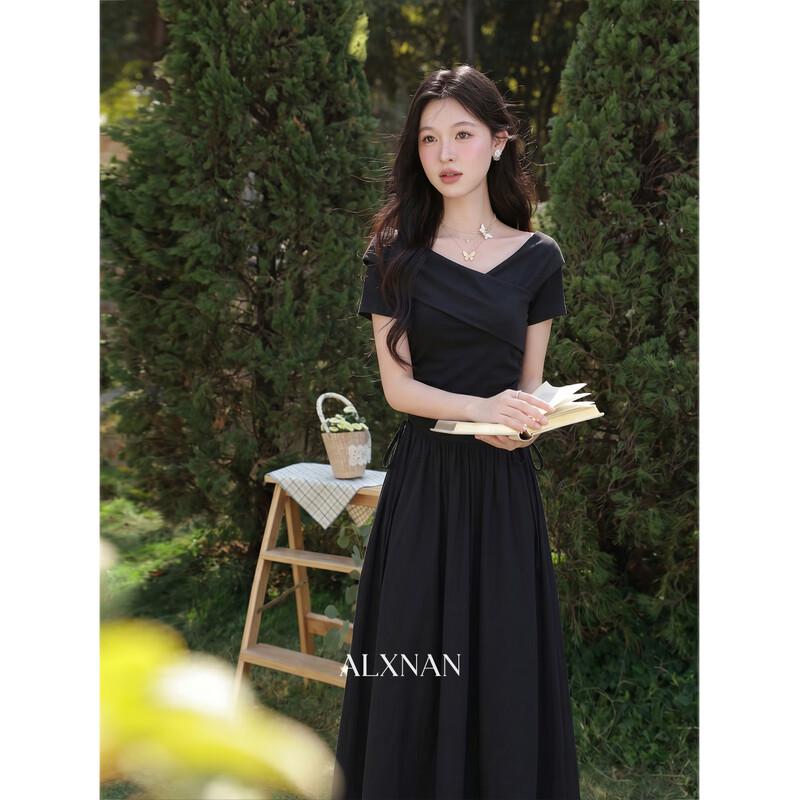 French Style Black Summer Dress S чёрный