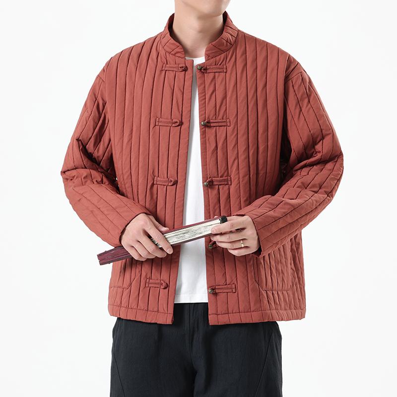 Autumn Men New Chinese Style Jackets Men Thick Warm Soild Color Coat Male Vintage Stripe Black Jacket Man Tang Costume Hanfu