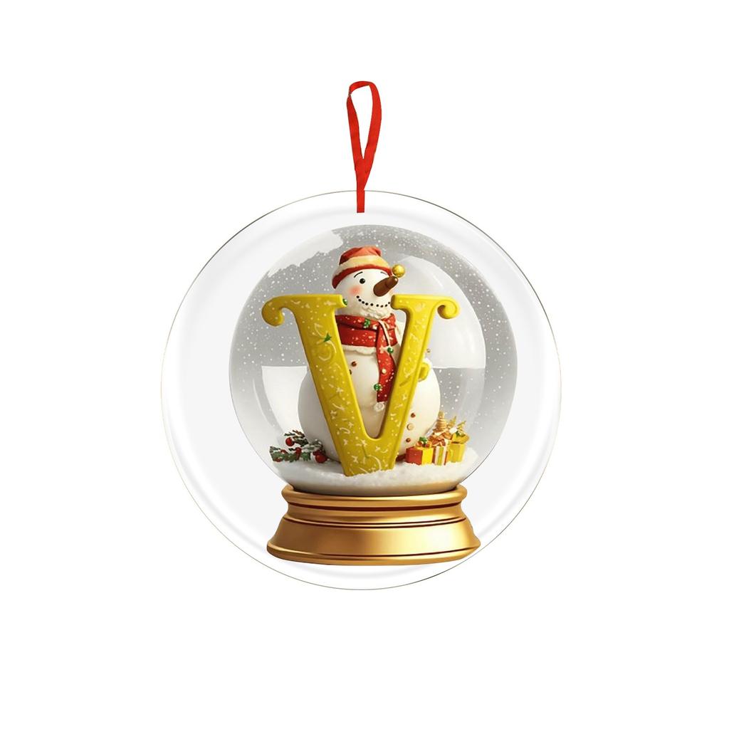 Christmas Ornament 2D 26 Letters Yellow Crystal Ball Acrylic Snowman Scene Festive Car Tree Hanging Decor Accessory