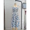 Women Floral Print Maxi Dress Square Neck Tie Shoulder Smocked Waist Casual Vacation Wear
