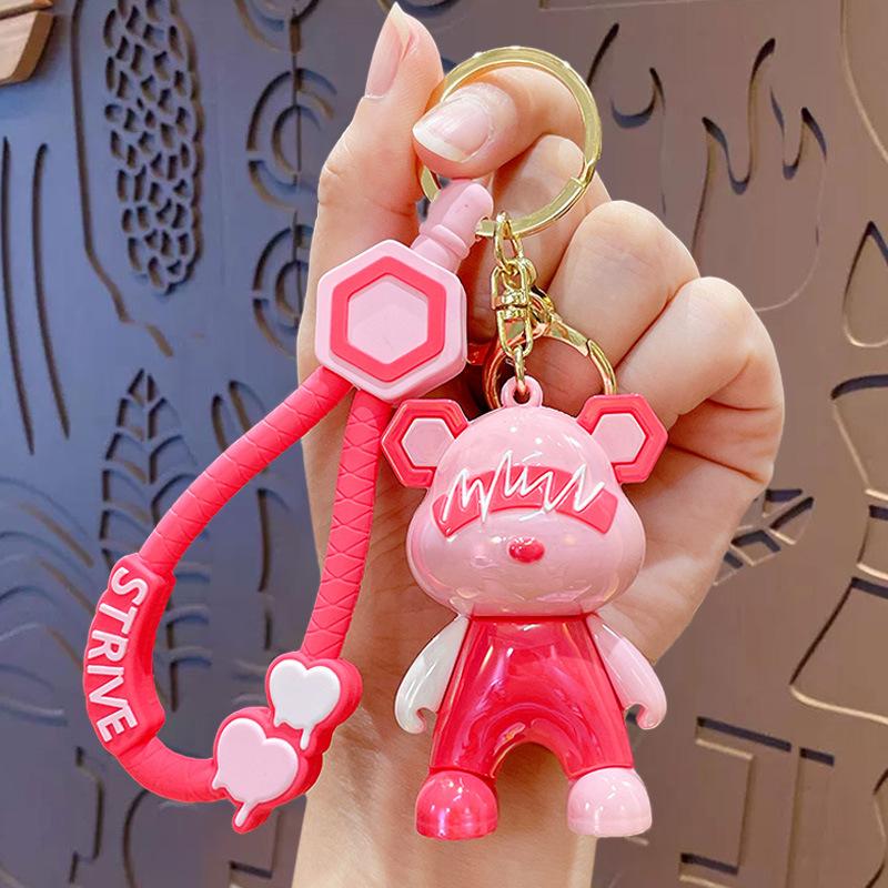 Cartoon Uv Color Matching Cool Lightning Bear Keychain Trendy Exquisite Fashion Car Key Chain Boys Bag Pendant opp bag packaging