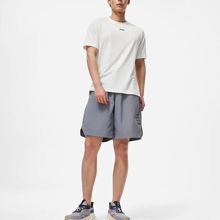 Li-Ning Fitness Series Letter Print Crew Neck T-Shirt Men Tops White ATST035-1