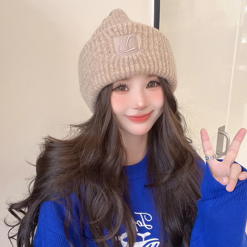 Women's Autumn and Winter Hats New Face Showing Small Knitted Hat Big Head Circumference  Warm Wool Hat  Versatile Ear Protection Hat  Trendy