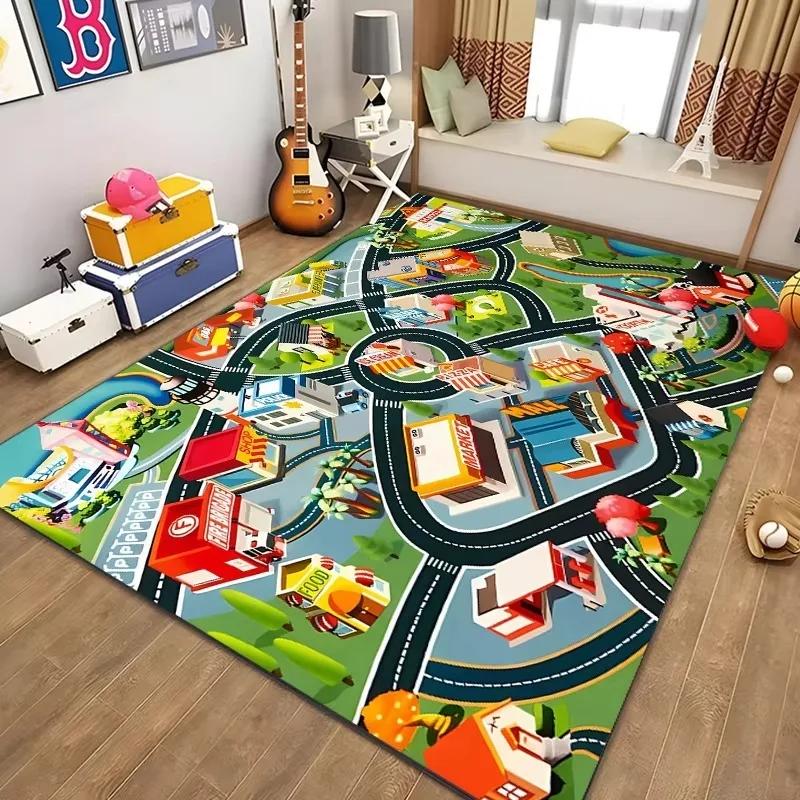 Children’s Educational City Life Playmat Rug Road Traffic System Carpet for Bedroom & Playroom, Fun Learning Safe Kids Floor Mat