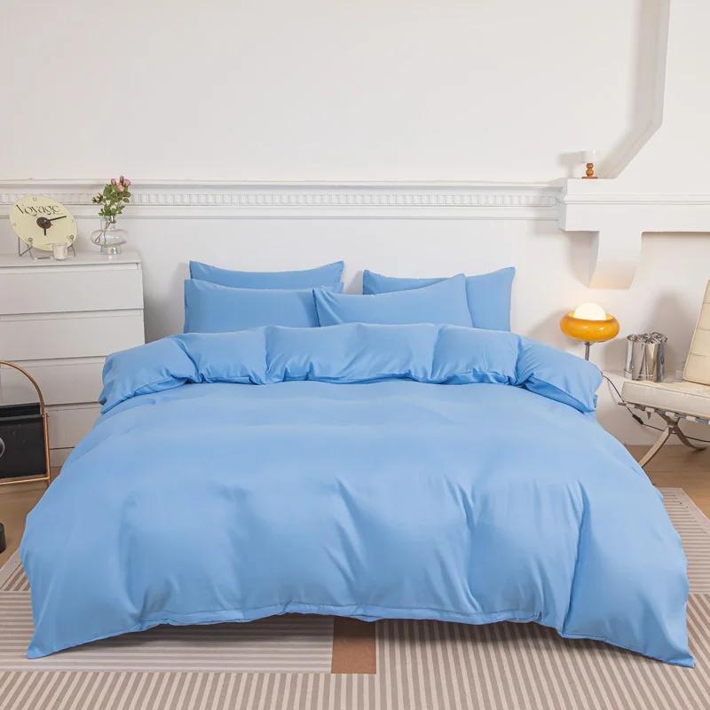 Haze Blue Duvet Cover Microfiber Solid Color Bedding Set,3pcs Comforter Cover with 2 Pillowcases Modern Home Bedroom Quilt Cover