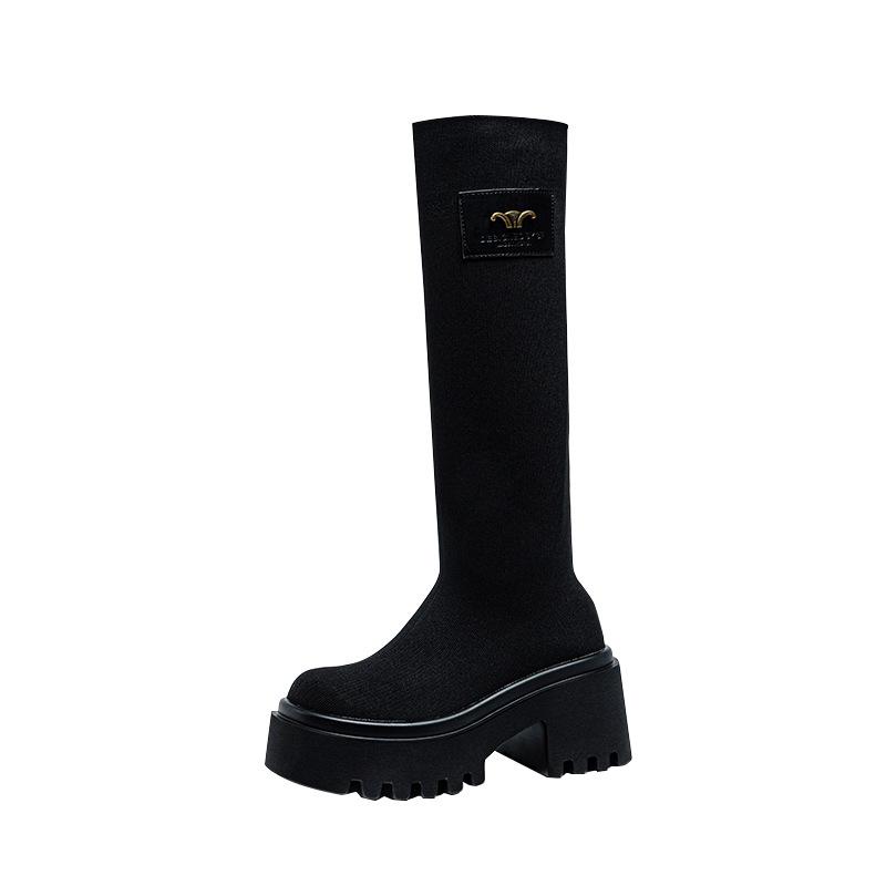 But Knee Elastic Boots Women's Autumn 2026 New Thick-soled Knitted Medium Socks Boots Niche Sleeve Thin Boots