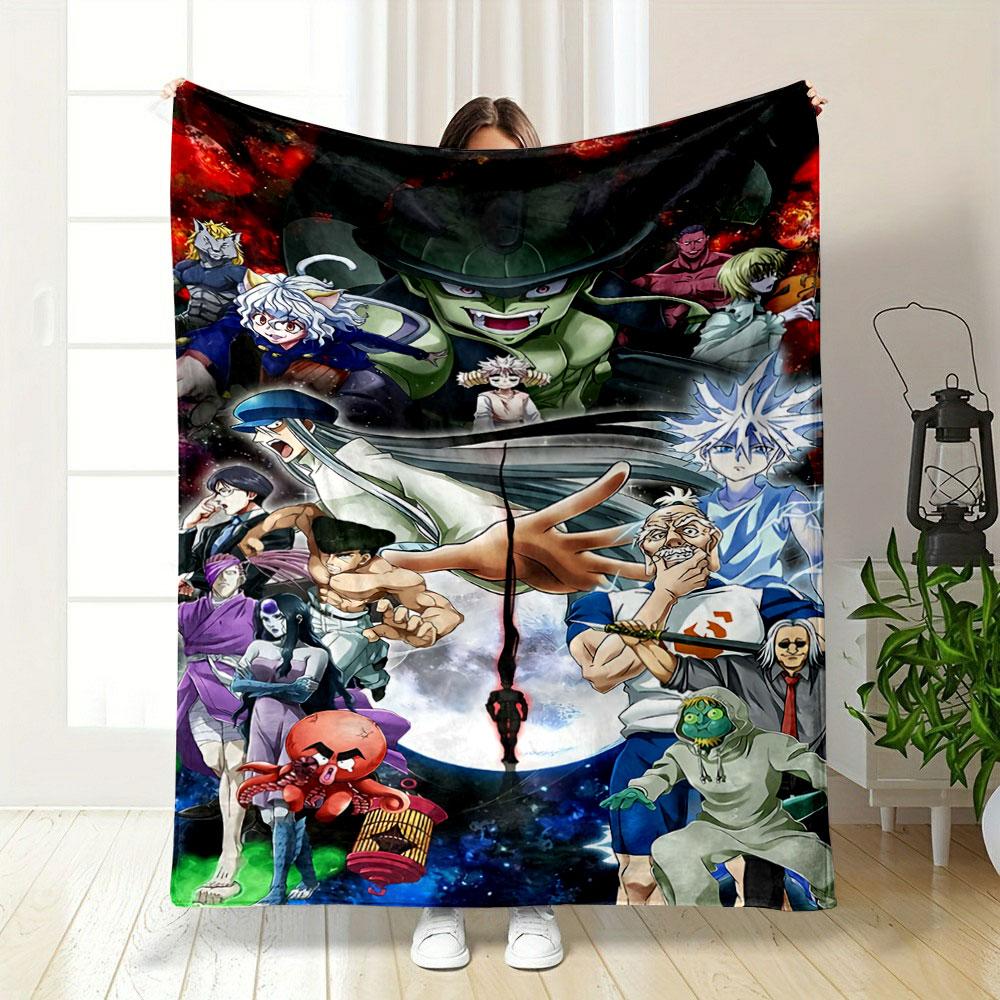 Diverse Anime Characters Divided by a Black Sword-like Object. for All Seasons Blanket Lunch Break Throw Gift