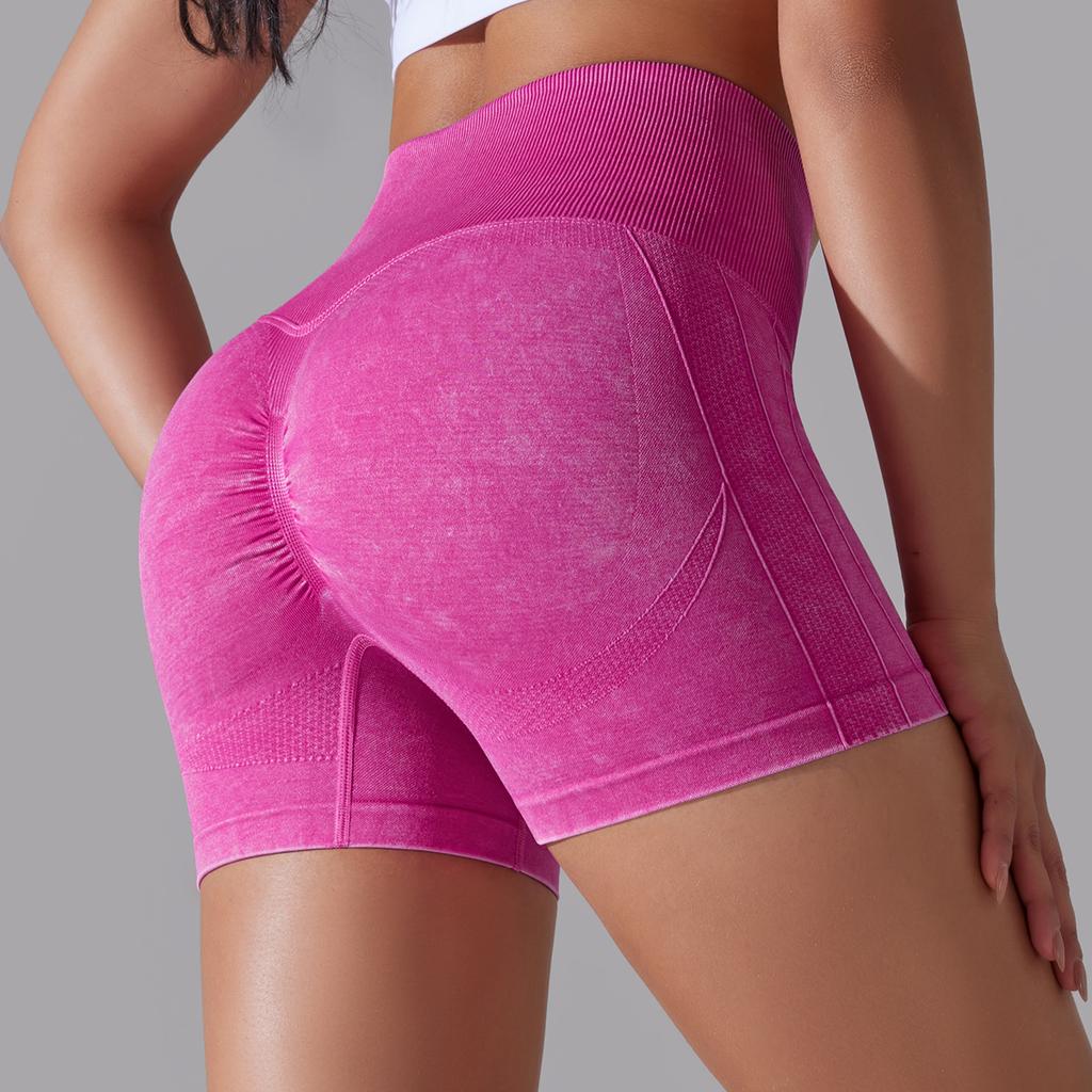 Seamless Water Washed Sports Yoga High Waist And Hip Lifting Shorts Without T-Line, High Elasticity Running Peach Hip Shorts For Women