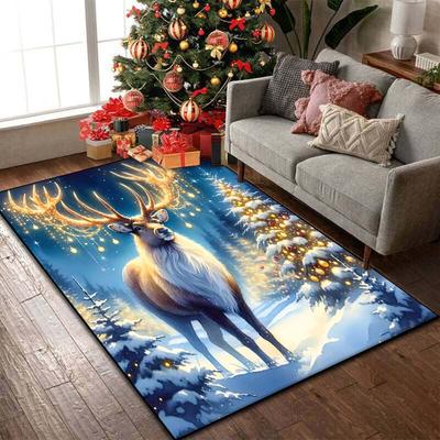 15 Size Christmas Reindeer Pattern Rug Carpets Bedroom Living Room Bathroom Mat Creative Door Mat Area Rug Home Holiday Decor