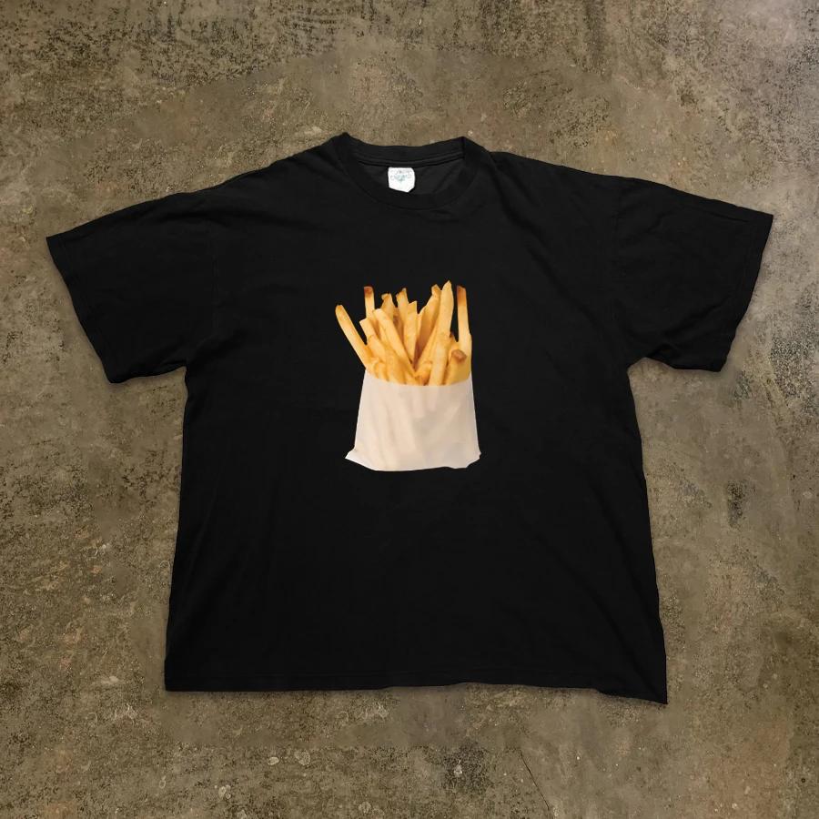 Fashion Realistic French Fry Print Vintage Men Clothes Fashion Summer T-Shirts Streetwear 100% Cotton  Print Super Elastic