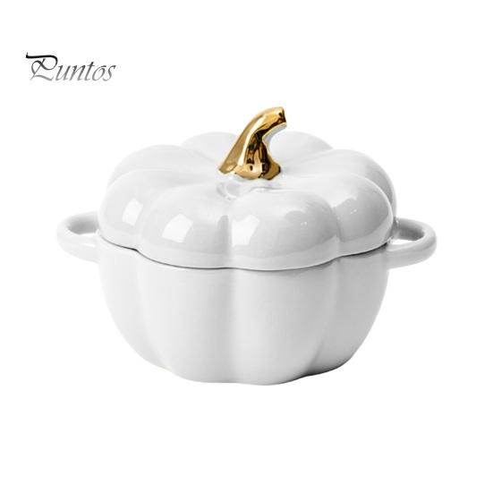 

Тыквенная миска с двойными ручками, штабелируемые керамические тыквенные суповые миски, глянцевый эмалированный контейнер для тыквенных закусок для выпечки, сервировки, подарка на Хэллоуин белый