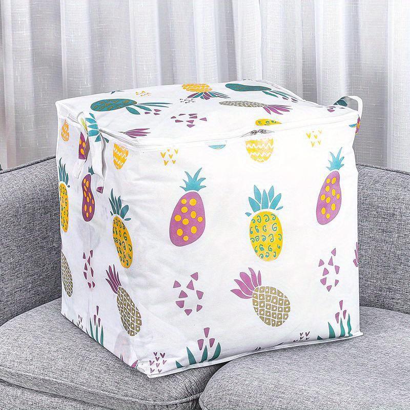 

Large Capacity Clothes Organizer, Pineapple Pattern Zipper Dustproof Container, Lightweight Versatile Bag With Handles