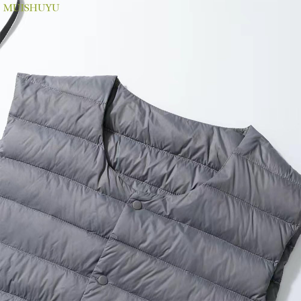 MUISHUYU Ultra Lightweight Collarless Inner Down and for Fall and YU41 Men's Vest, Lightweight, Warm, Cold-Proof Winter, (JP, Alphabet, M, Gray)