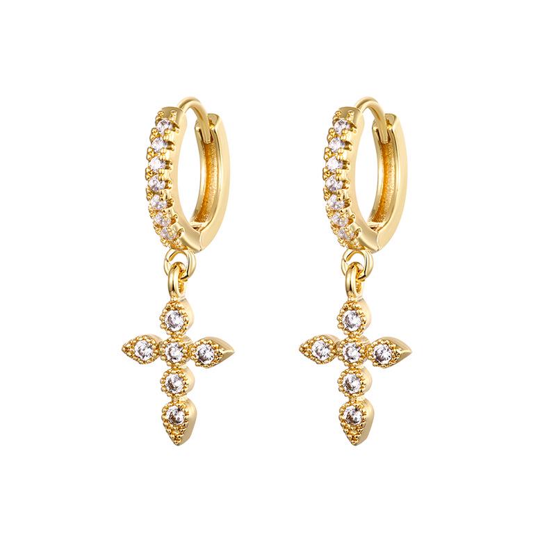 Diamond-Studded Zircon Earrings - Ins Style Cross Earrings