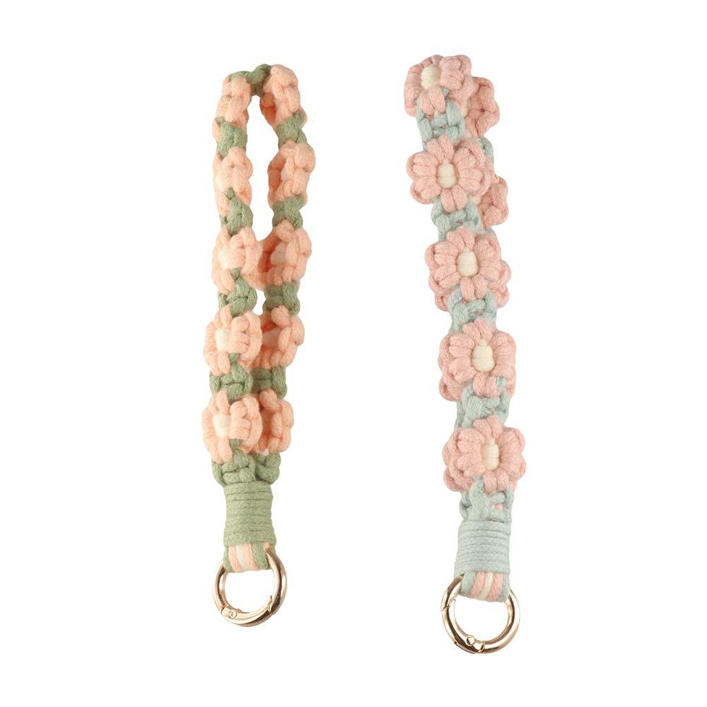 Keyring Weave Daisy Flower Keychain Phone Wristband Crochet Macrame Wristlet  Hanging Accessory