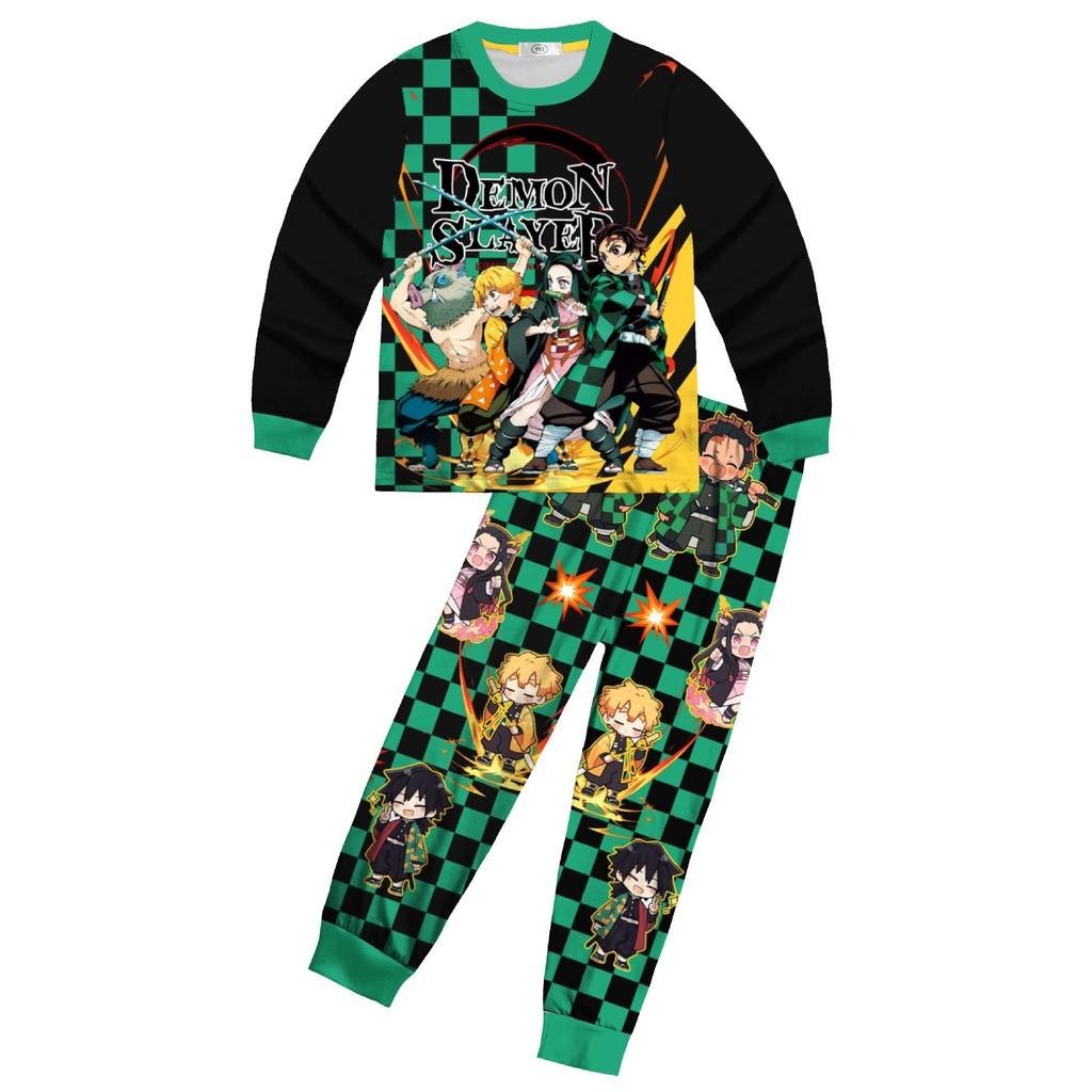 

81230 Kids Boys Girls Print Long Sleeves T-Shirt Top Pants Trousers Pajamas Sleeping Sleepwear Sets 140cm зелений