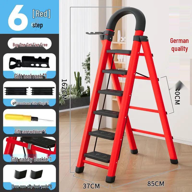 Multi-Functional Telescopic A-Frame Folding Ladder - Thick Carbon Steel Step Ladder for Indoor Use