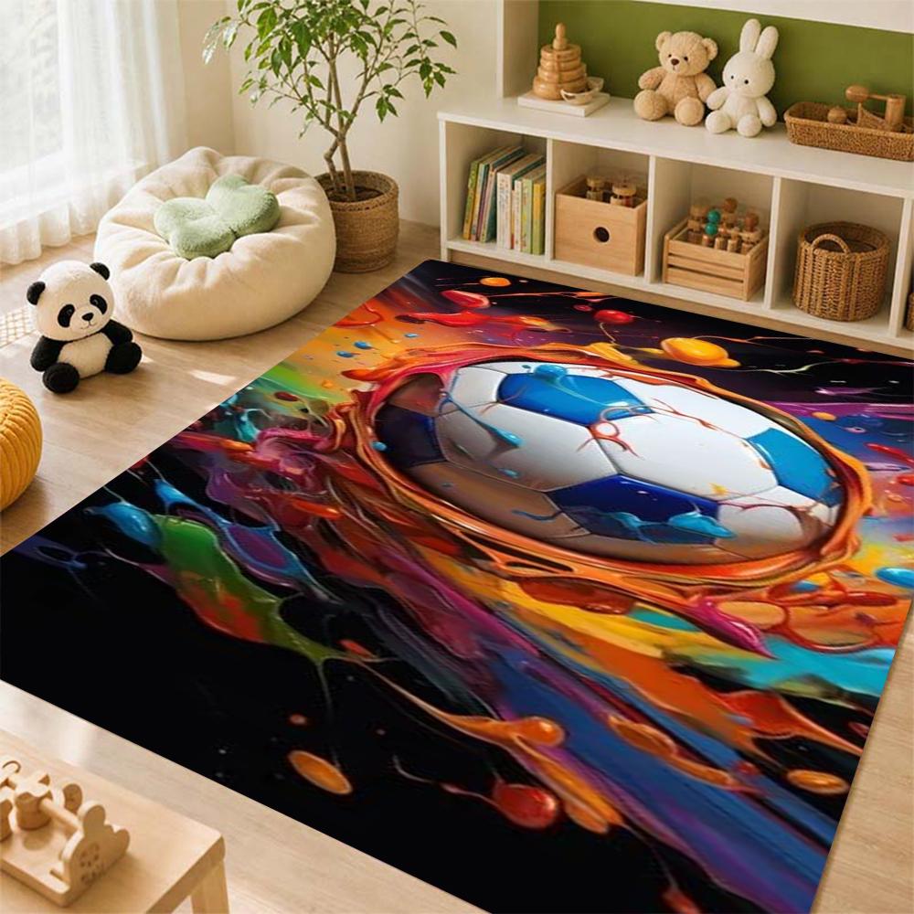 Soccer Ball Water Splash Print Theme Rug Soft Texture Nonslip Carpet For Hallway Balcony Study Home Party Decor Christmas Gift