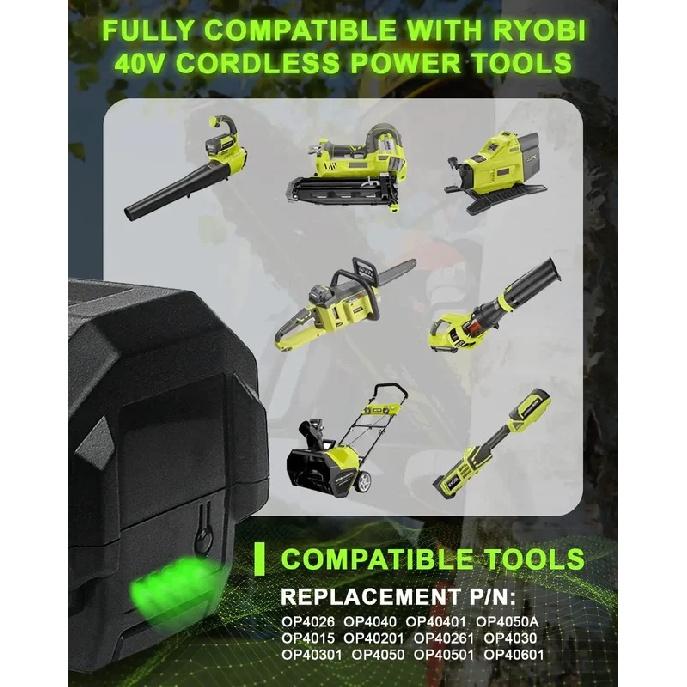 4026 6.0Ah Replacement for Ryobi 40V Battery and OP401 Charger, Compatible with Ryobi 40V Lithium Battery OP40401 OP40602