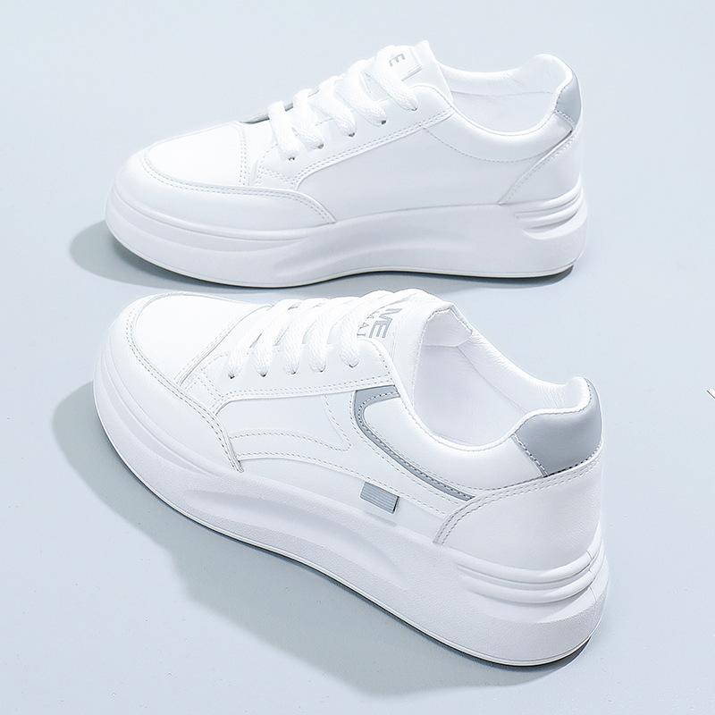 Dámské platformové skate boty, Všestranné boty se šněrováním a nízkým svrškem zvyšující výšku, Venkovní vycházkové bílé boty nadměrné velikosti