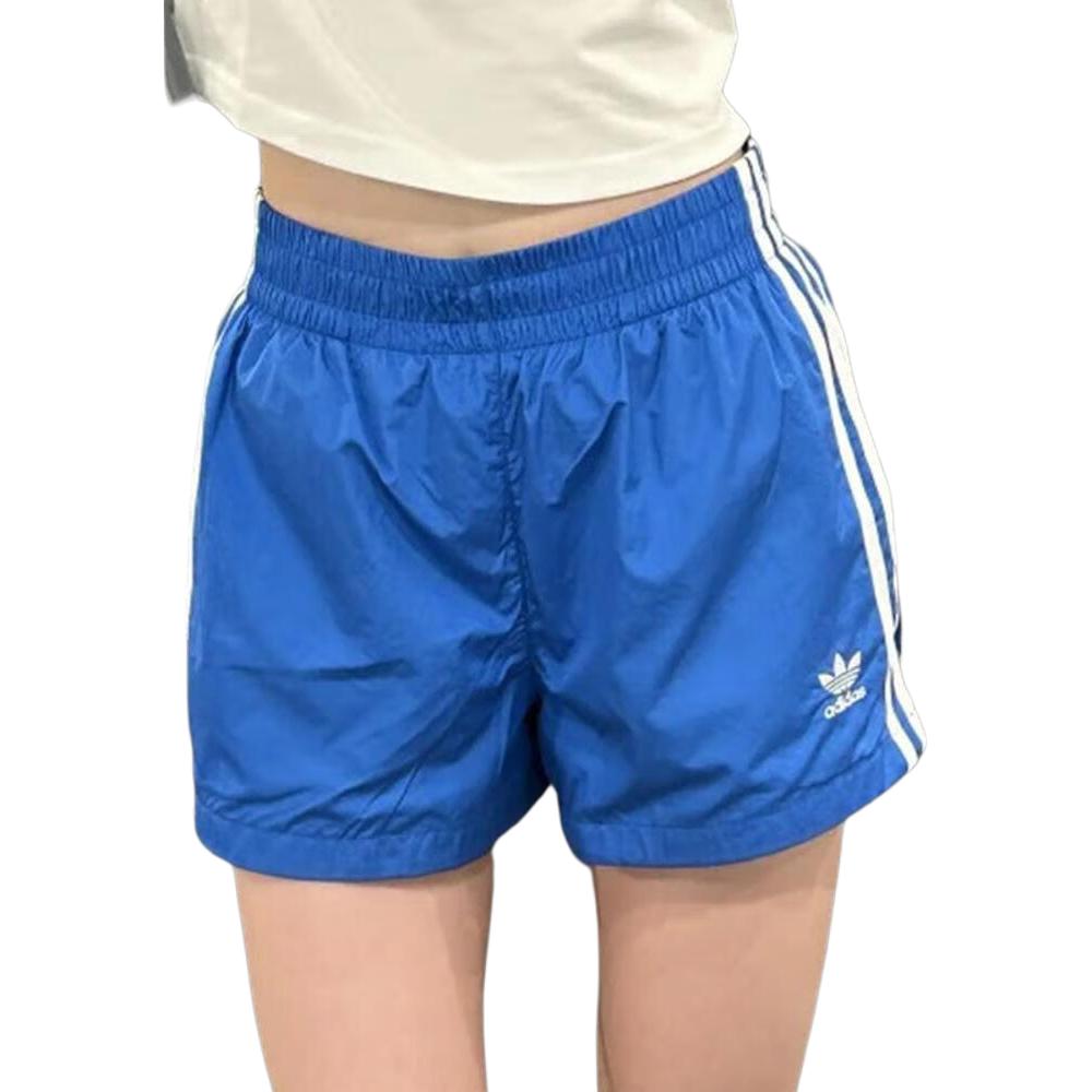 adidas Originale SS24 Kurze Shorts Bequeme Elastische Logo-Print Mittelhohe Taille Sportshorts Damen Shorts Vogel-Feder-Blau KA3925