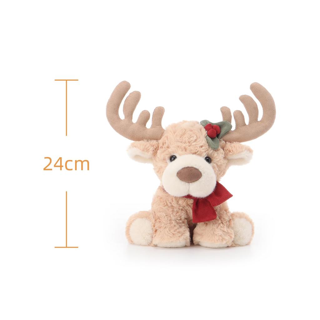 Apricot Lamb Sweet Christmas Elk Plush Toy for Soft and Fluffy Sweet Christmas Elk for Girls and 24cm Kids, Cute, Boys,