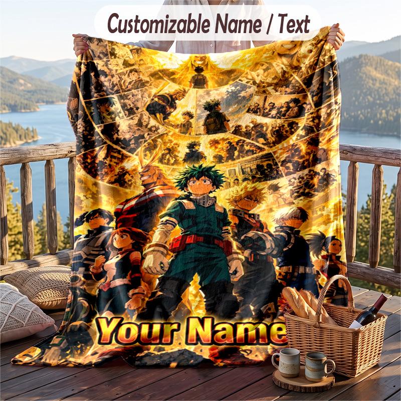 Personalized Flannel Throw Blanket,My Hero Academia Custom Printed Name, Cozy Plush Blanket For Home Use
