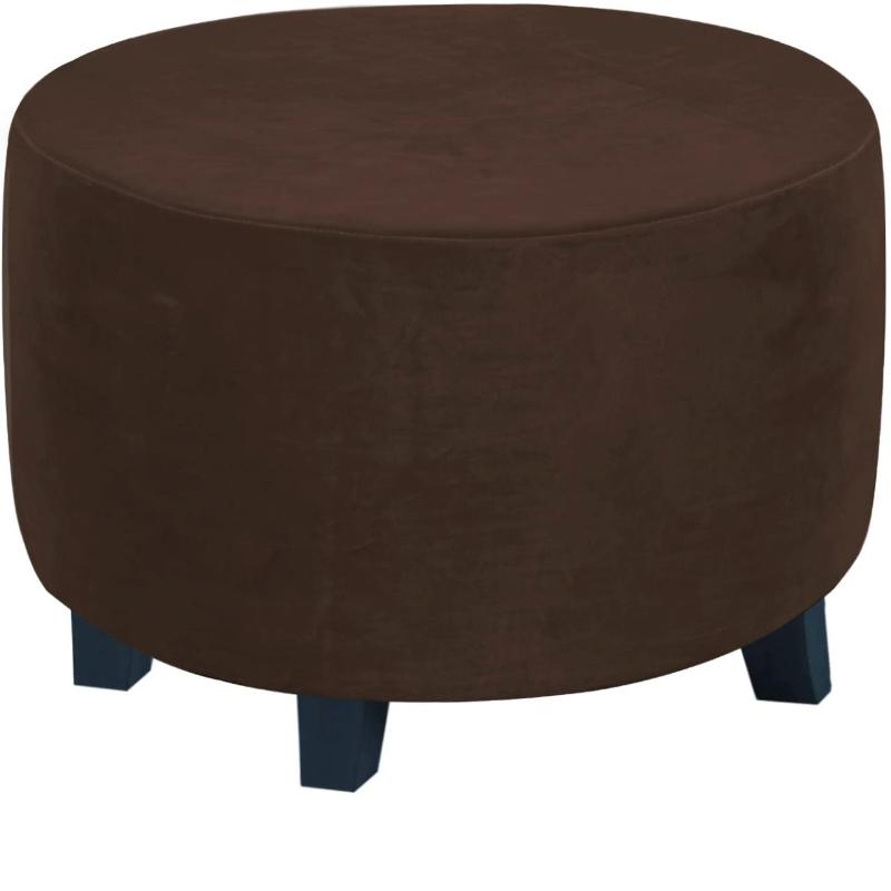 Round Ottoman Cover Super Soft Velvet Footrest Covers All-Inclusive Ottoman Stool Case Elastic Slipcovers Living Room Bedroom