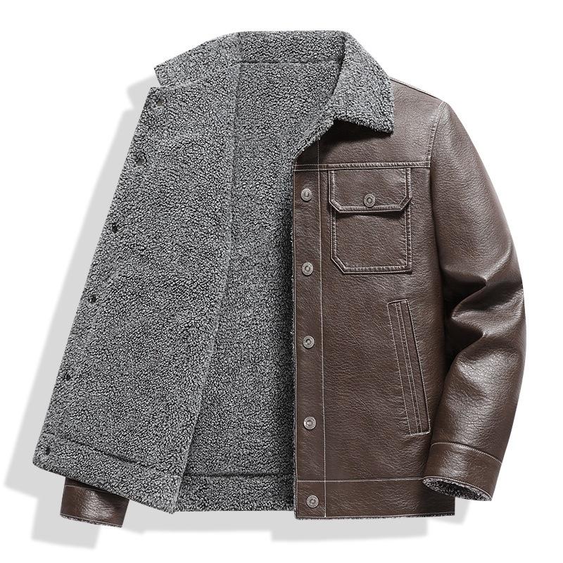 New winter men's leather jacket fur integrated large size leather jacket men