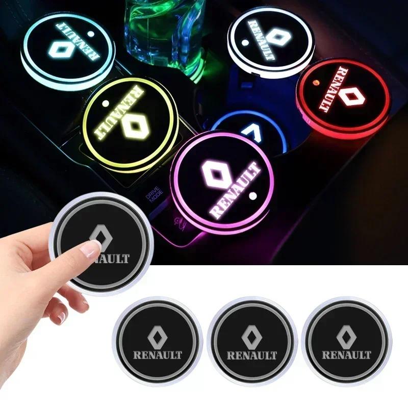 Interior Stickers For Renault RS Koleos Captur Kadjar Megane Clio 4 LED Holder Lights USB Rechargeable Cup Mat 7 Color-Changing