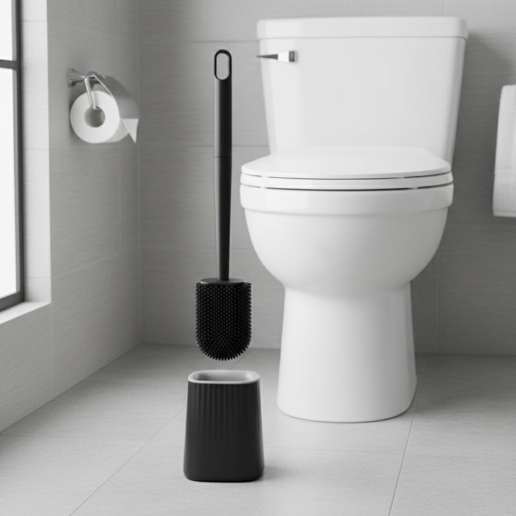 Soft Rubber Toilet Brush With Detachable Handle Wall Mounted Cleaning Tool For Home Use