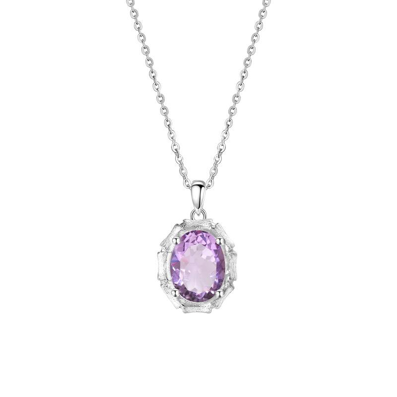 S925 sterling silver stud earrings necklace ring set with natural crystal stone brushed craftsmanship light luxury section high-rise jewelry set