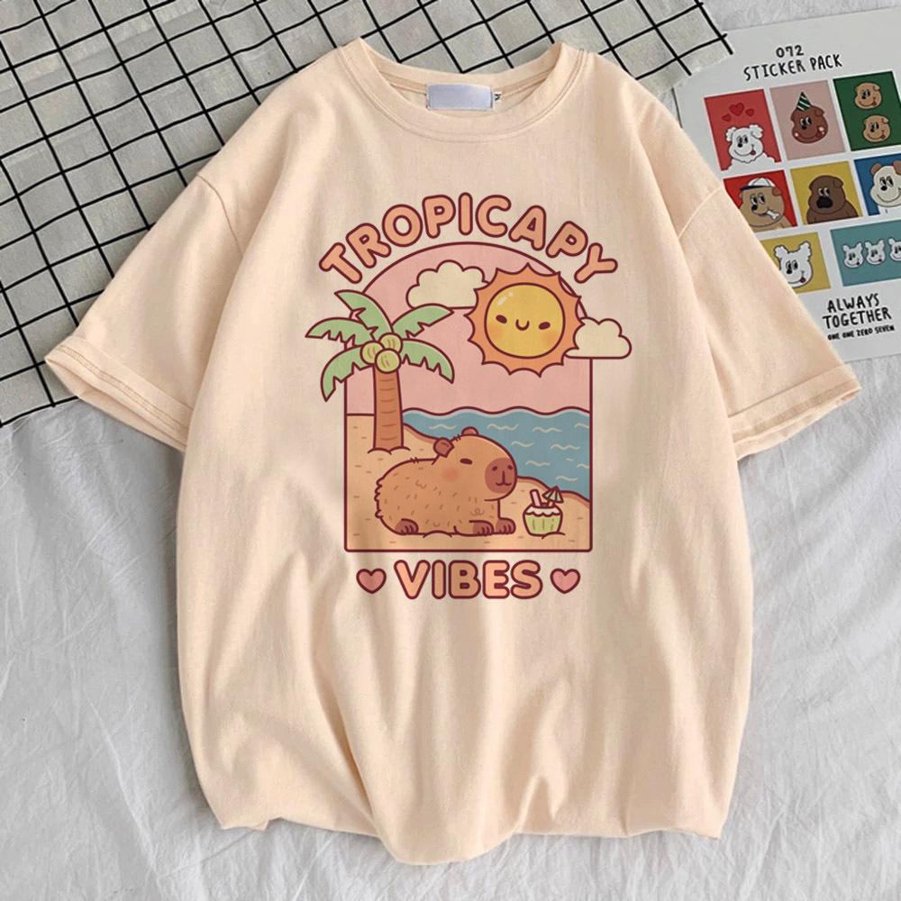 Capybara Top Tees Teen Streetwear Korean Clothes Trendy Anime Classic Top Tees Hip Hop Graphic Psychedelic Gothic Kawaii 80s