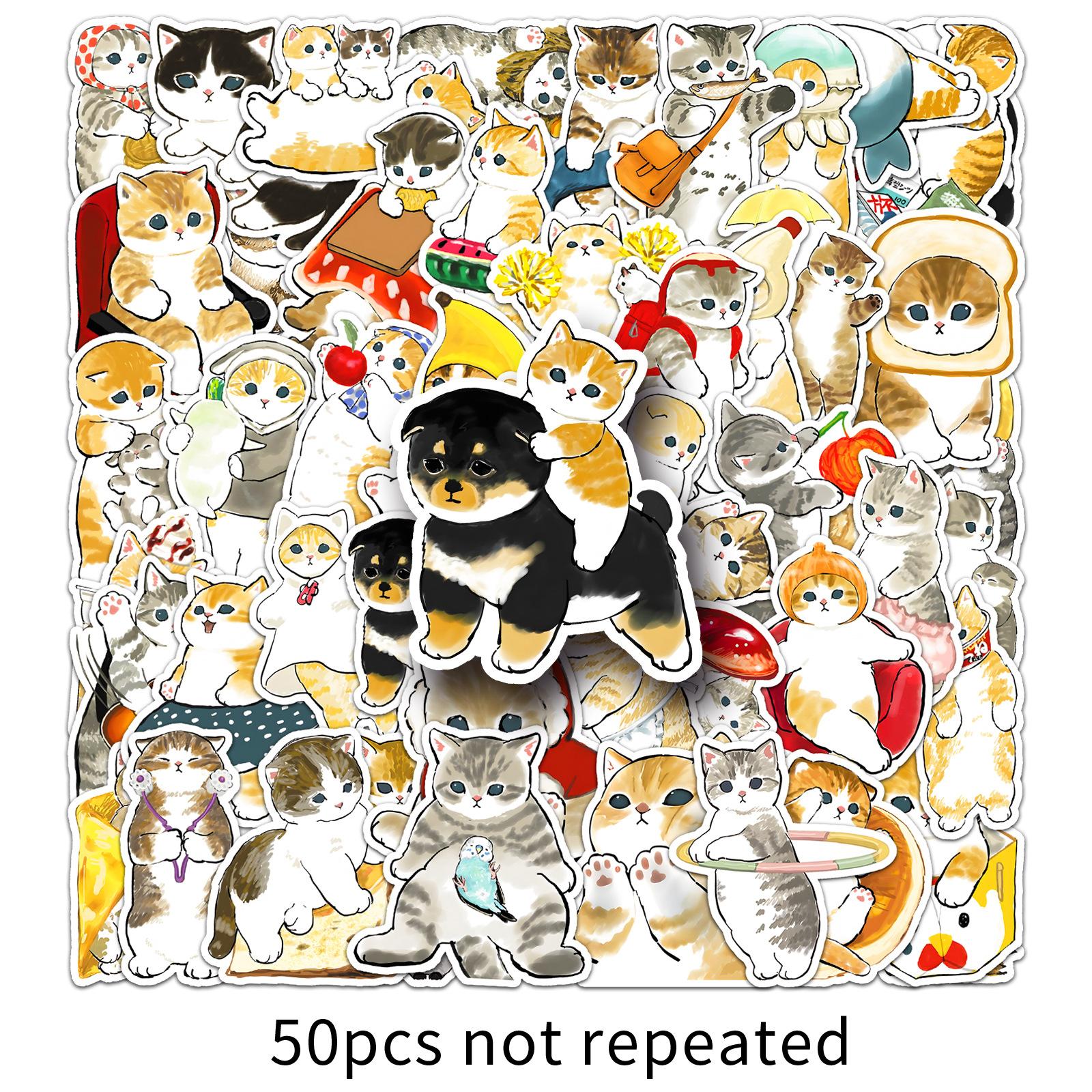 

50 Новых Раскрашенных Вручную Мультяшных Наклеек с Котятами, Персонализированные Милые Декоративные Наклейки для Водяной Кружки, Чехла для Мобильного Телефона