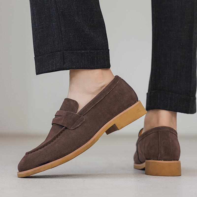 Luxury Fashion Brand Designer Men's Pointed Suede Leather Flats Shoes Male Wedding Casual Penny Loafers Formal Dress Footwear