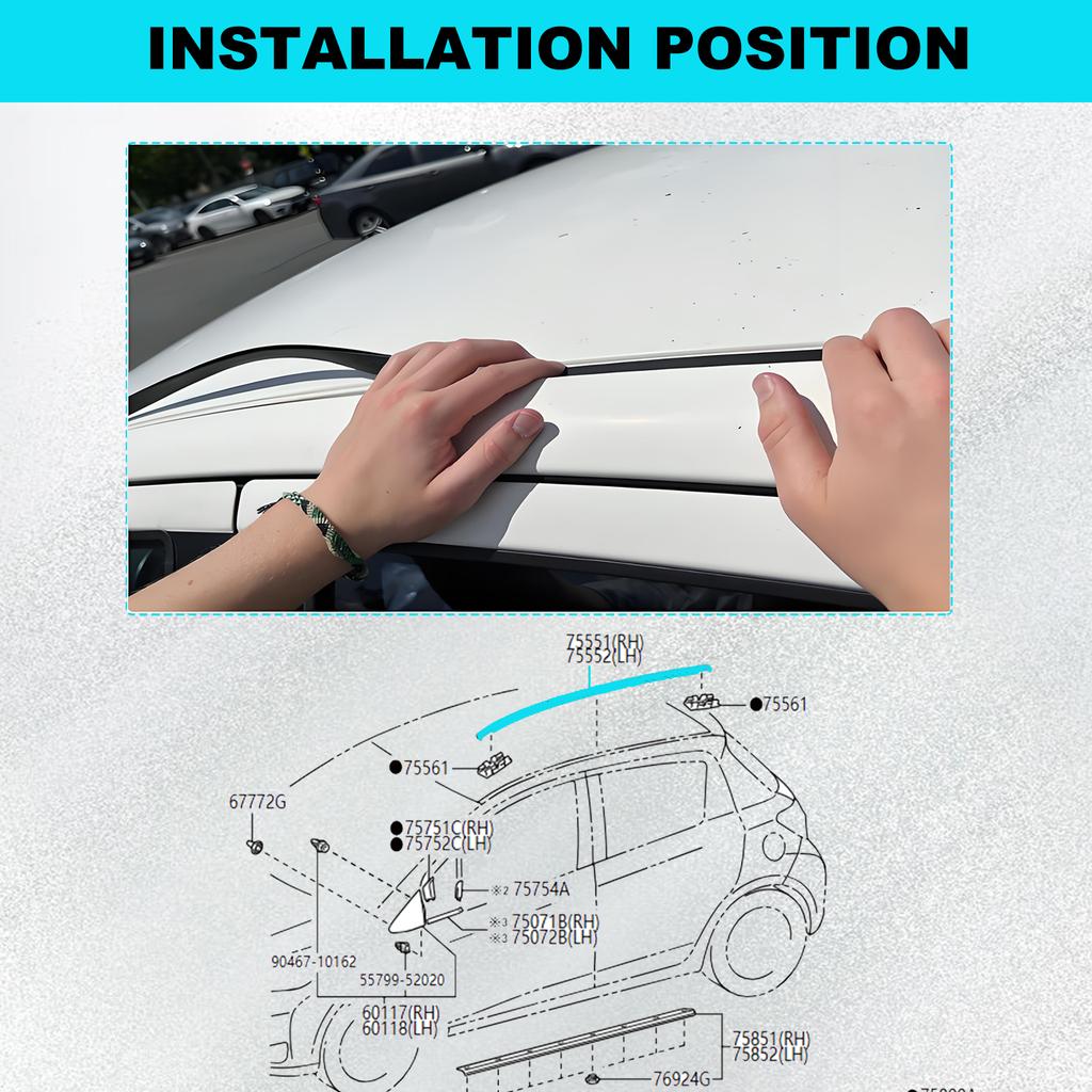 2pcs Right & Left Side Roof Drip Moulding Trim Rubber 755520D082 755510D132 For Toyota Yaris Hatchback 2014 2015 2016 2017 2018