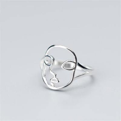 Nuevos Anillos de Moda Populares Creativos con Forma de Cara Hueca de Plata de Ley 925 Personalidad Delicados de Apertura Asimétrica R256