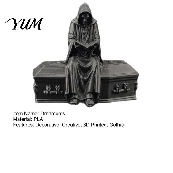 Collectible Gothic Figurines 3D Printed Reading Skeleton Figurine, Hooded Reader Statue, Creative Bedroom Decorations Spooky Desktop Ornament for Home