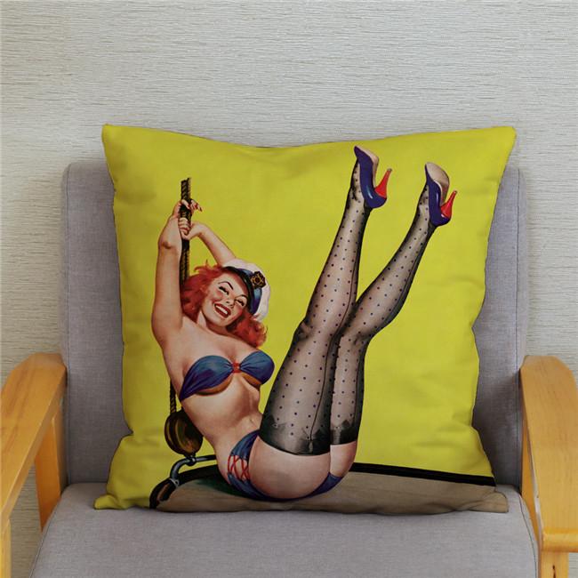Vintage European Sexy Women Polyester Cushion Cover Sexy Lady Pattern Pillow Cover Decorative For Car Sofa Home 45X45Cm