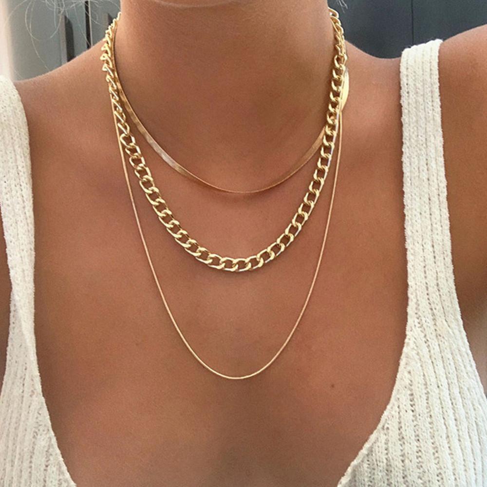 Simple Punk Style Thick Chain Neck Chain, Creative Snake Bone Chain Set Necklace for Women