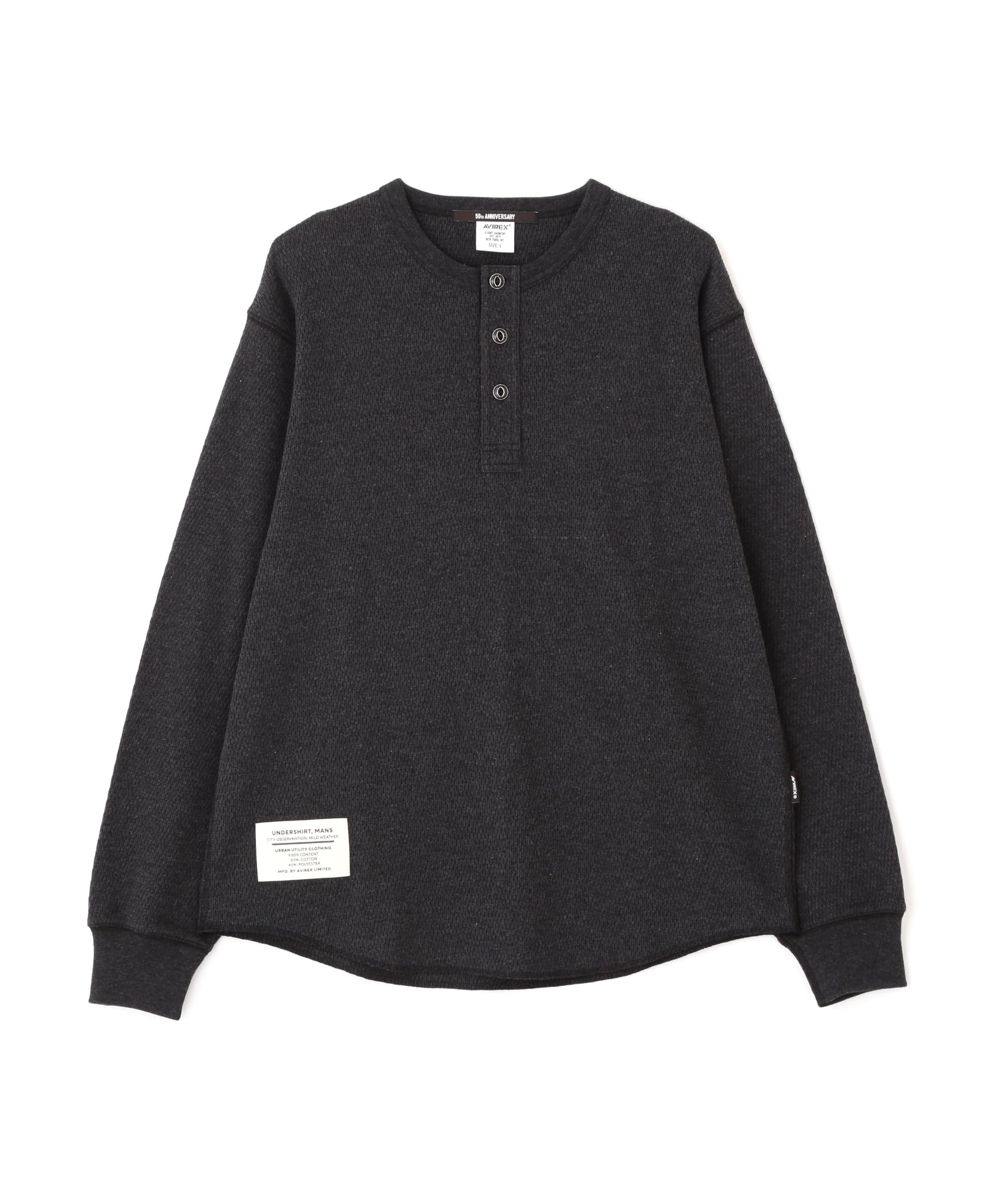 

AVIREX HONEYCOMB WAFFLE L/S HENLEY NECK T-SHIRT Men s XL 010 black 783-5230031