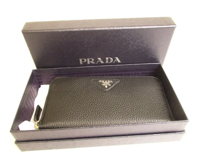 Authentic PRADA Black Calf Leather Round Zip Long Wallet #9939  Refurbished