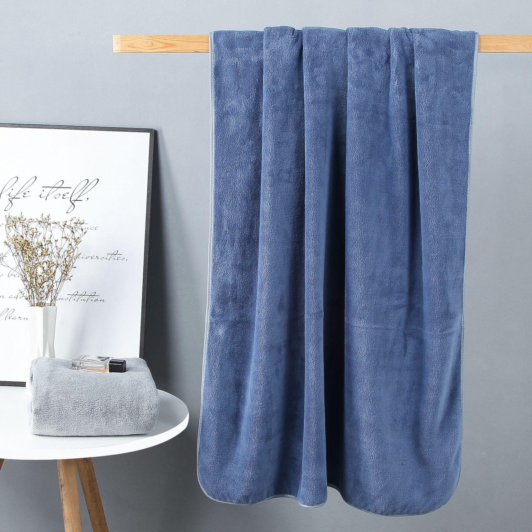 

90*160 Enlarged and thickened coral fleece absorbent household large bath towels can be worn wrapped in towel hair towel 1PCS синий