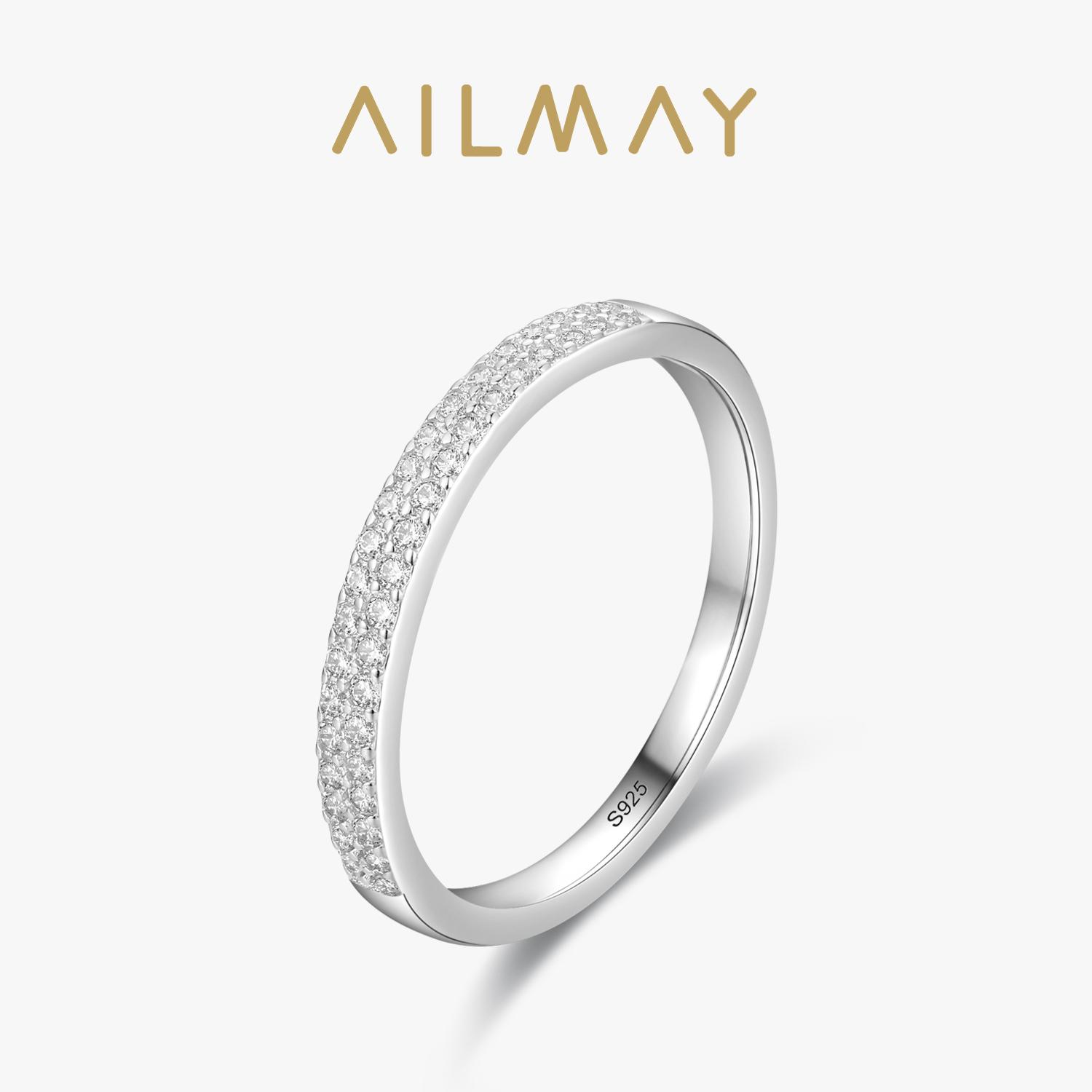 

Ailmay Classic 925 Silver Dazzling Cubic Zirconia Geometric Stackable Finger Rings For Women Wedding Statement Jewelry 5