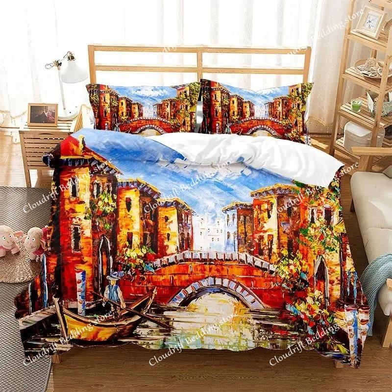 Bridge Landscape Digital Printing Duvet Cover Set For Kids Boys Girls Polyester Bedding Set Double Single Size With Pillowcase